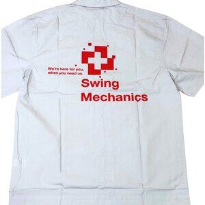 Students Golf Swing Mechanics White Short Sleeve Button-Up Work Shirt – Size M